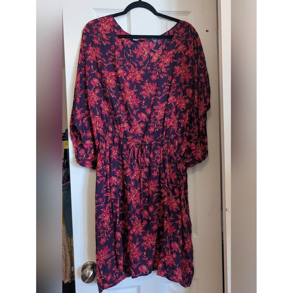 Lands' End Floral Kaftan Swim Cover-Up Dress – Purple & Pink, Size XL
